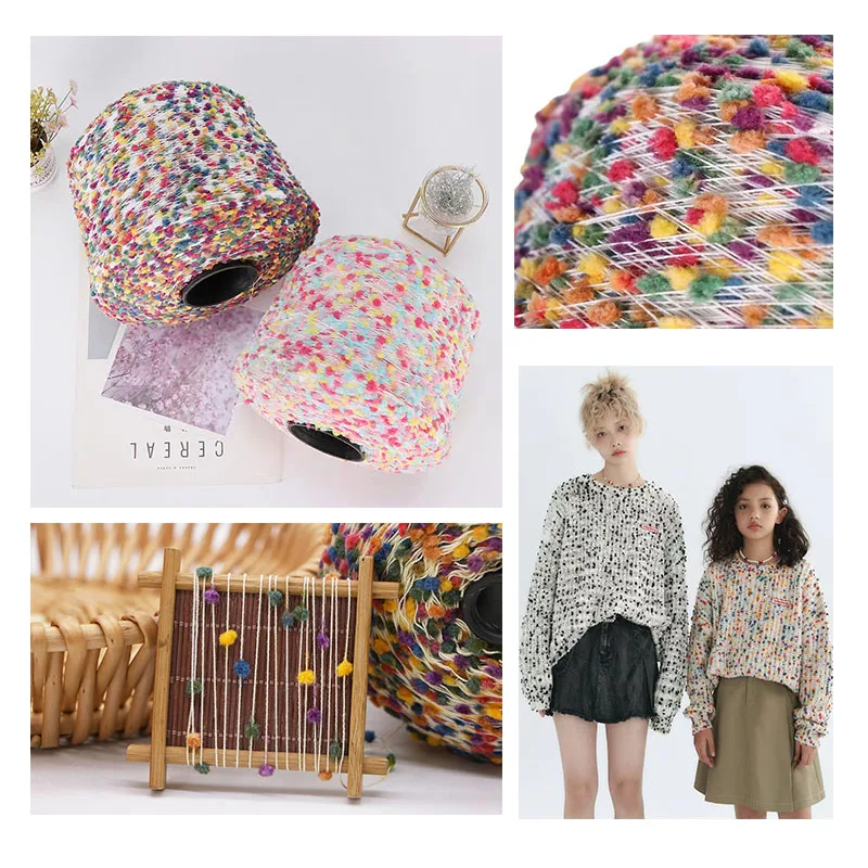 wholesale pompom yarn 1/5.6NM Space Dyed Ping-Pang Yarn fancy acrylic lurex knitting yarn