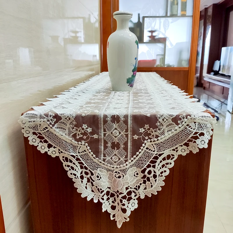 Embroidery tablecloth long lace hollow out cushion modern contracted style white