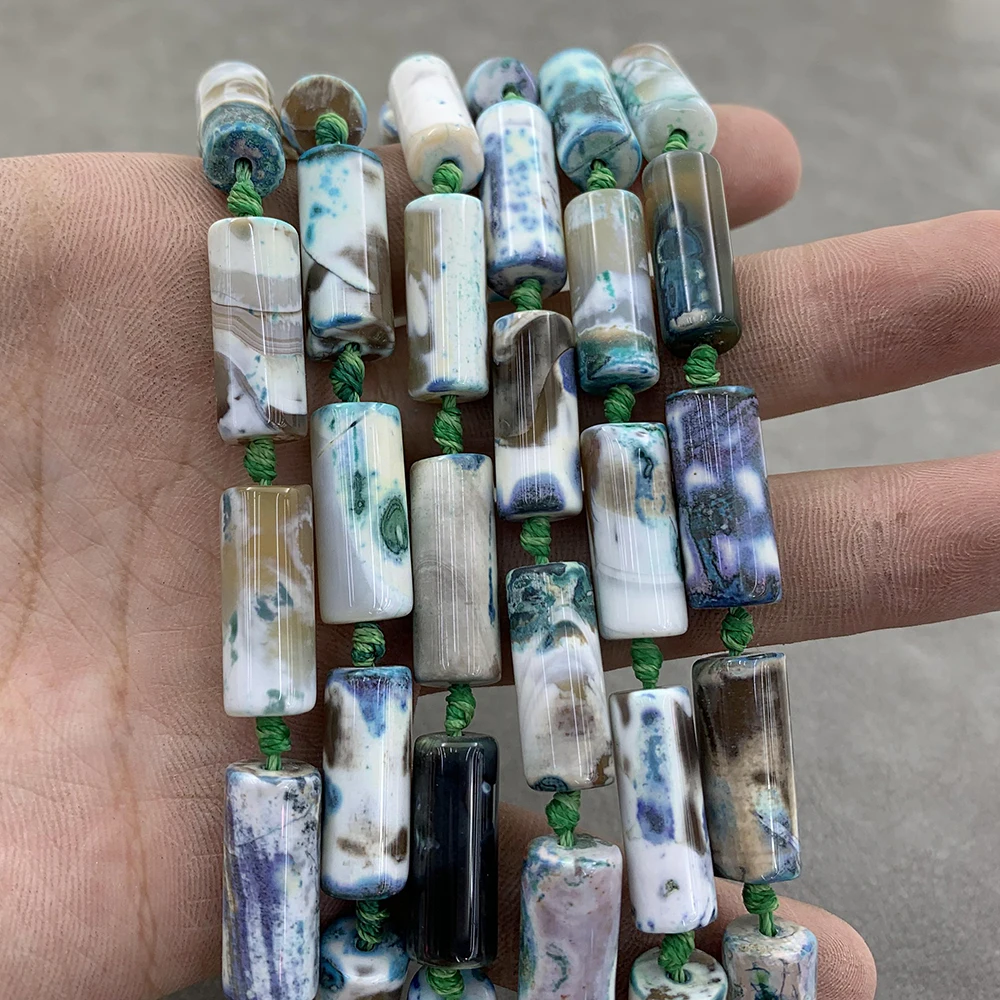 Colorful patter cube shaped loose beads strands Agate/jade Natural semi-precious stone Loose bead stone make Bracelets/Necklaces