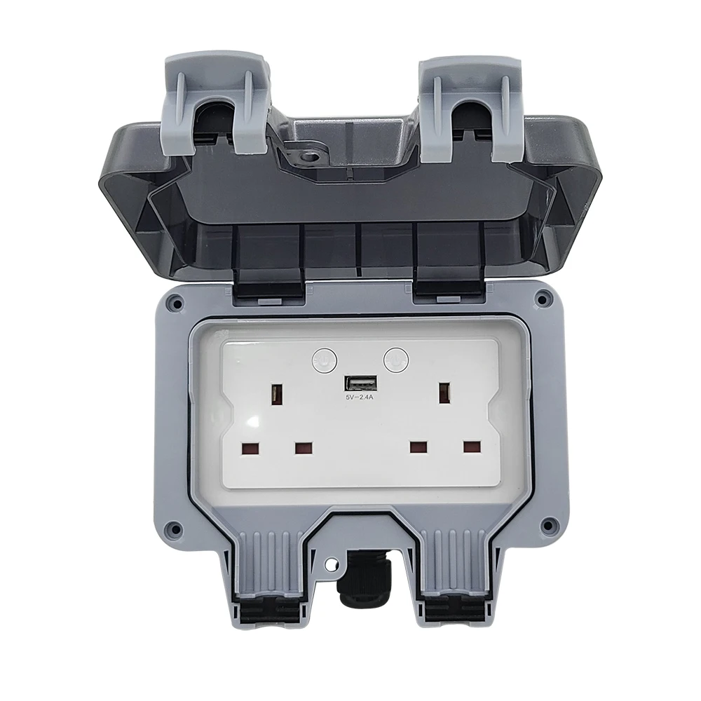 220V UK switch outlets box Outdoor waterproof IP65 smart wifi ble tuya app remote control sockets
