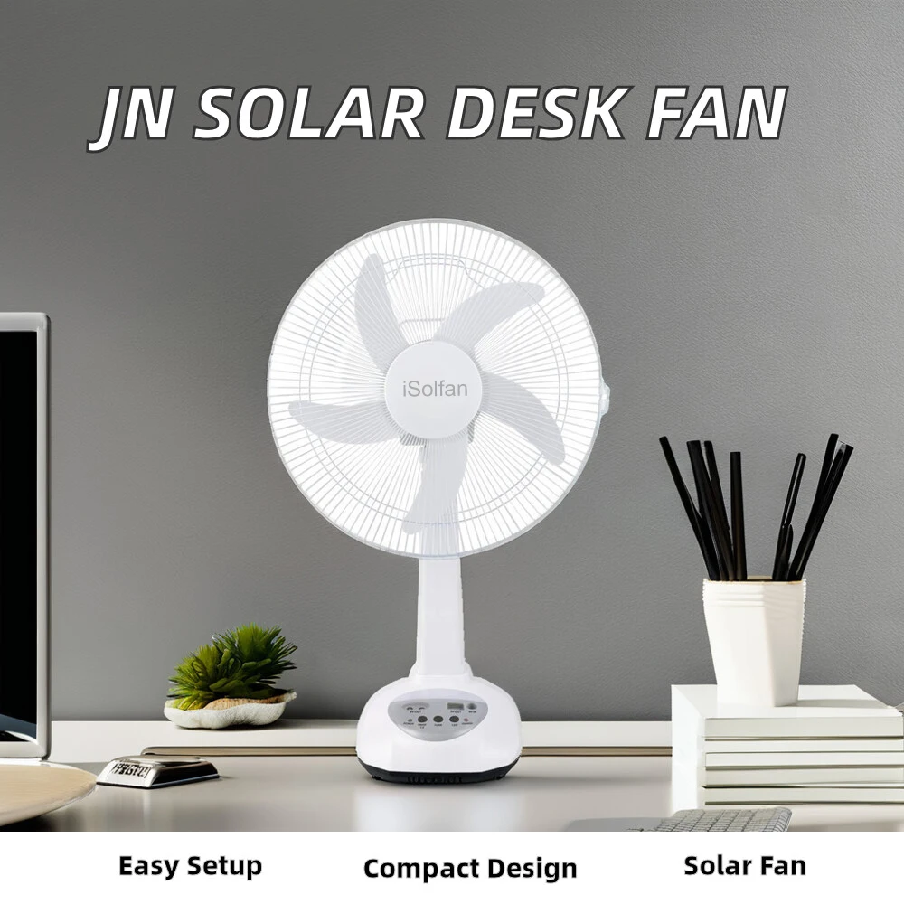 iSolfan Electric Energy Charge Solar Powered Table Fan with Solar Panel Light and Rechargeable Battery Set for Home and Camping