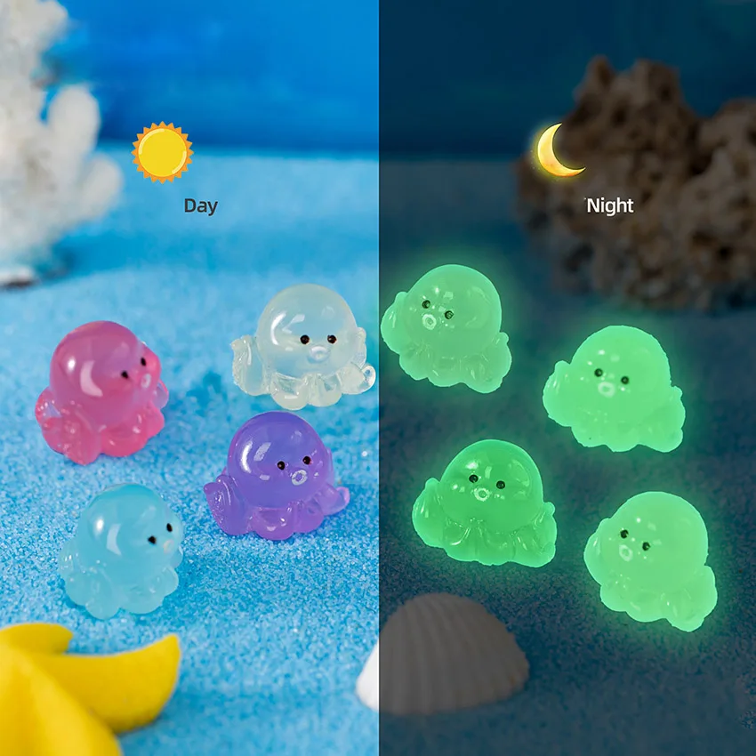 Glowing Resin Crystal Accessories Luminous Pond Marine Life Beach Landscape Miniature Octopus Fish Tank Aquarium Decoration