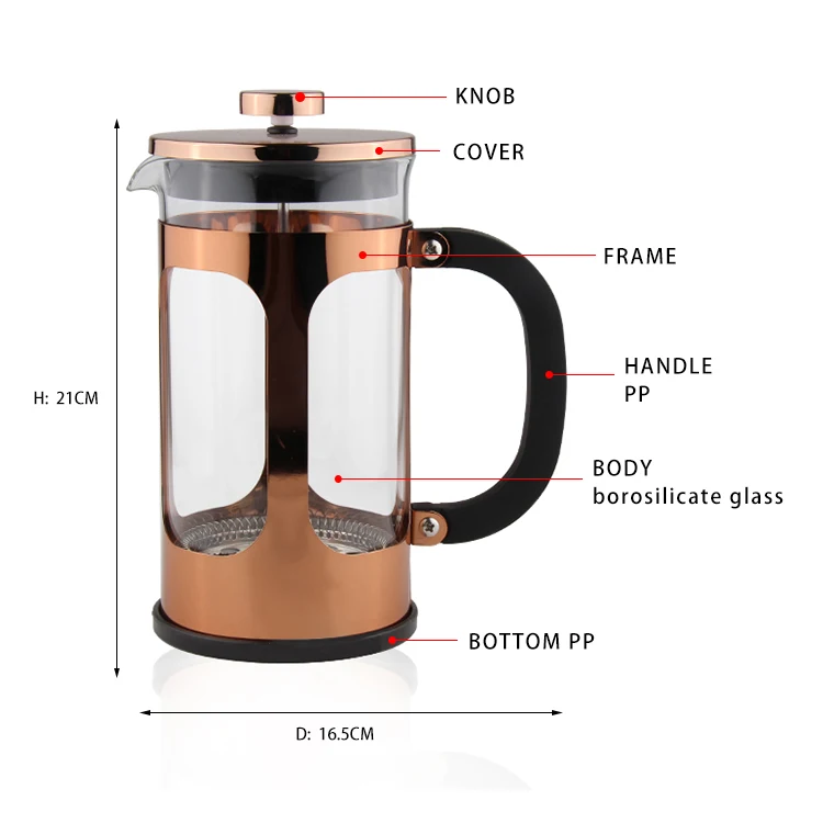 Emode Custom 350ml/600ml/1000ml  BPA Free Glass French Press Coffee Maker With Stainless Steel Planger French press set