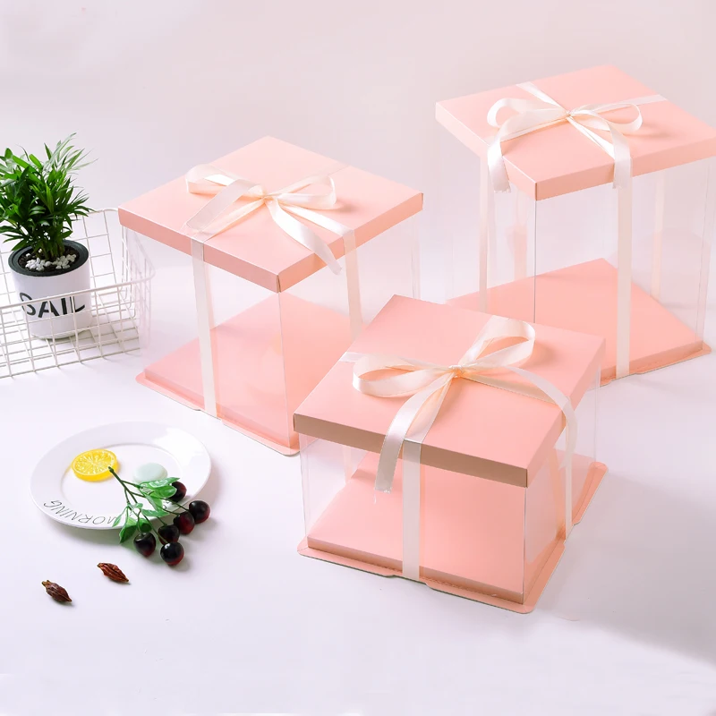 Custom Logo White Clear Round Square Tall Transparent Cake Box Pet box
