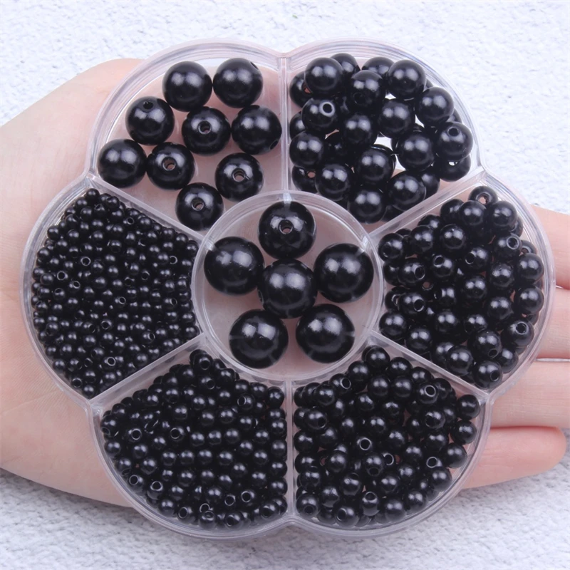 1150pcs ABS Flower Box Colorful Magic Round Hole Pearl Beads Loose Bulk Mix Size Resin Pearls For Jewel Clothing Accessories