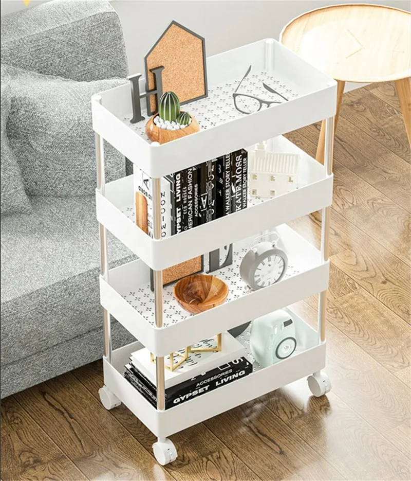 3 Tier Plastic and Steel Shelves Trolley Utility Storage Rolling Carts on 4 Wheels With Tray For Bathroom