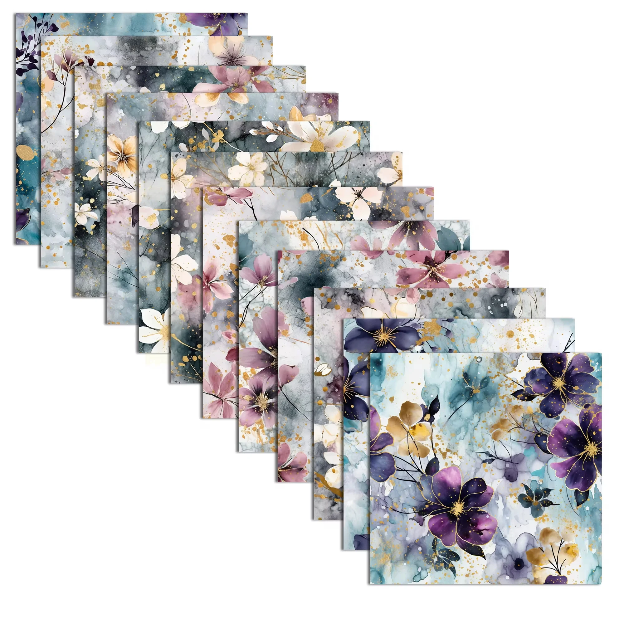 Custom Scrapbook Design Paper Vintage Fantasy Series Watercolor Flower Literature Decoration Origami Paper for DIY Craft