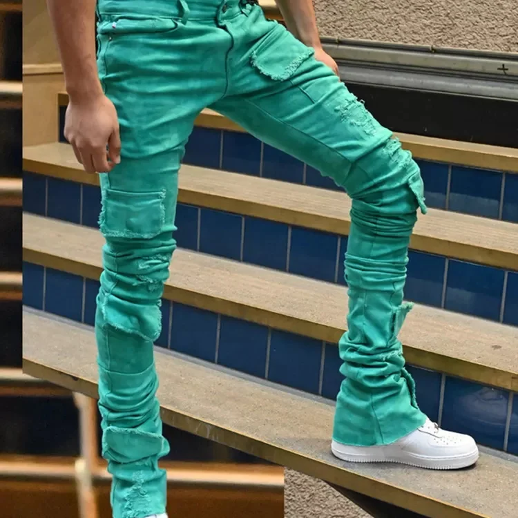 Xiaoxin пользовательские тай-дай джинсы деним рваные от производителя оптом зауженные искусственно состаренные наборный