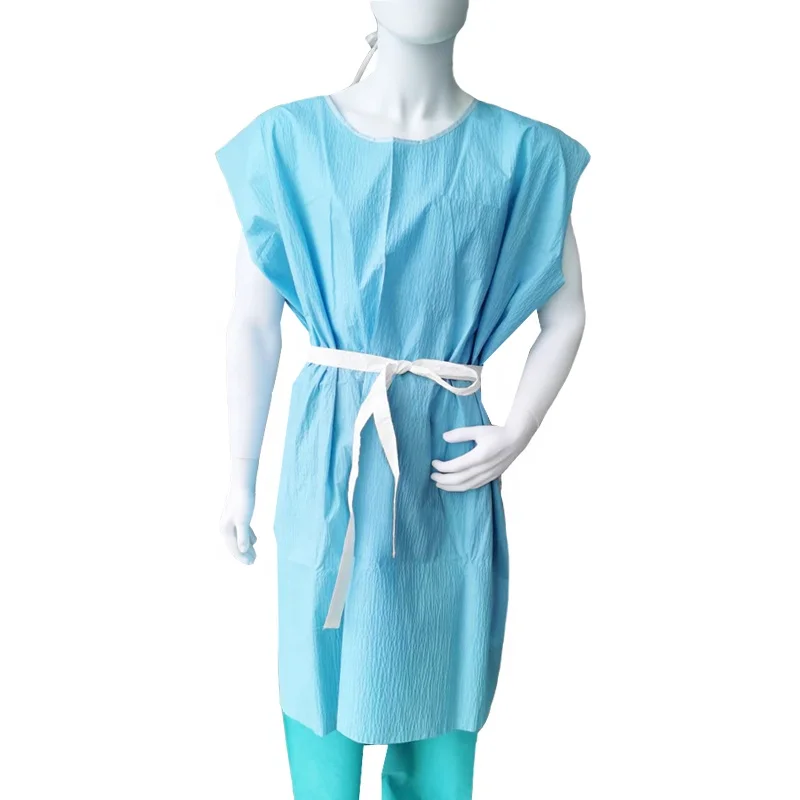 disposable 3-ply blue patient gown made with absorbent kaycel fabric Vestido de paciente