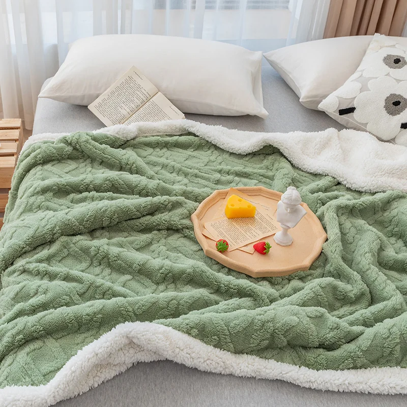 Solid Color Double Lambs Wool Blanket Large Easy Care Thickened Sherpa Fuzzy Chunky Knit Throw Sherpa Blanket