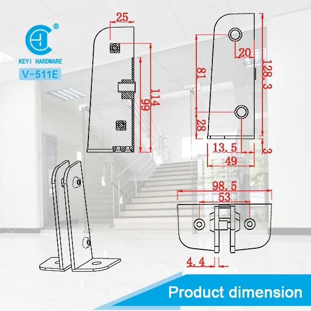 Квадратный зажим из цинкового сплава для двери Безрамного закаленного стекла KEYI в Южной