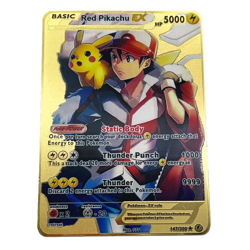 Китайский производитель дешевая цена изготовленная на заказ Pikachu Золотая фольга металлическая оригинальная первое издание торговая игра покемонированная карта