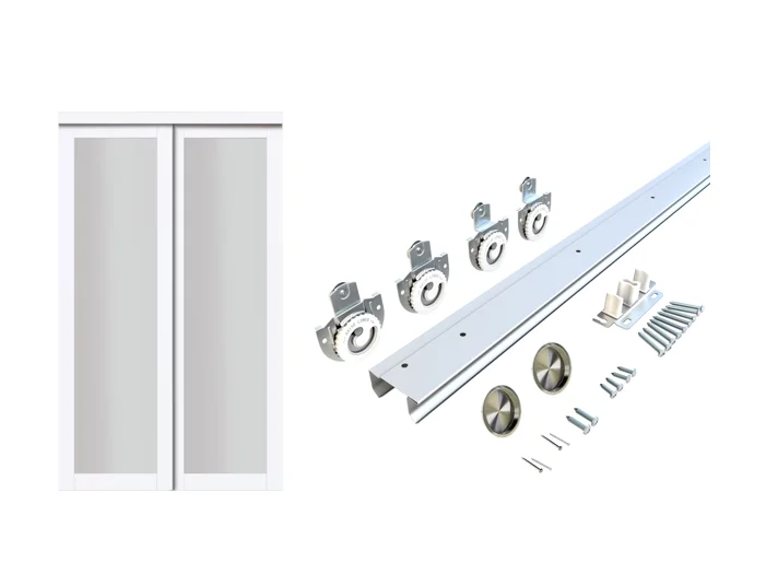 Wardrobe Full-Lite Wood Frosted/Clear Glass Door Aluminium Track Interior Closet Doors Slab with Hardware