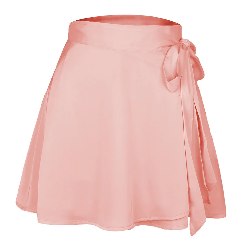 2021 summer solid skirt high waist fashion one piece lace up skirt Chiffon Satin wrapped skirt
