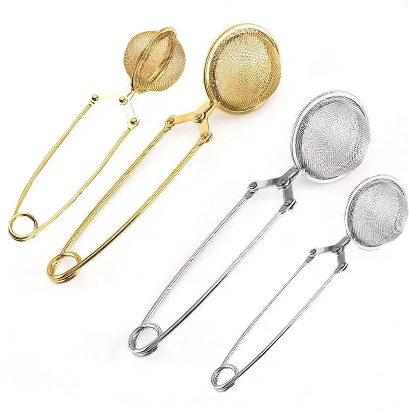 home and kitchen 304 stainless steel reusable tea coffee strainer filter Snap wire mesh gold Tea Ball infuser for loose tea Leaf