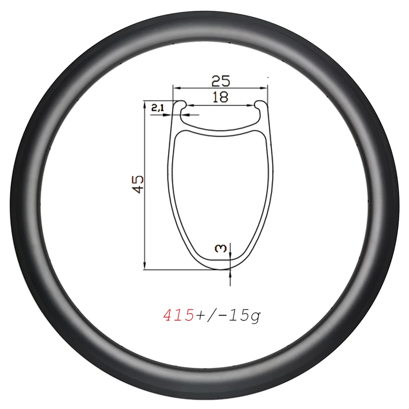 
415g Ultralight 45mm deep Gravel Road Bike Clincher Carbon Rim Basalt Brake 25mm Wide 16H 18H 21H 24H 28H UD 3K 12K Matte Glossy 