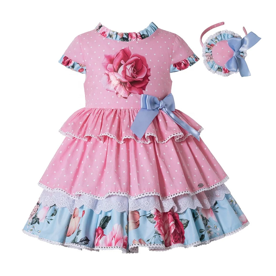 2023 OEM  Pettigirl Latest Design Cotton summer Flower Dress Princess Dress for Girls 2-10 Years Wholesale