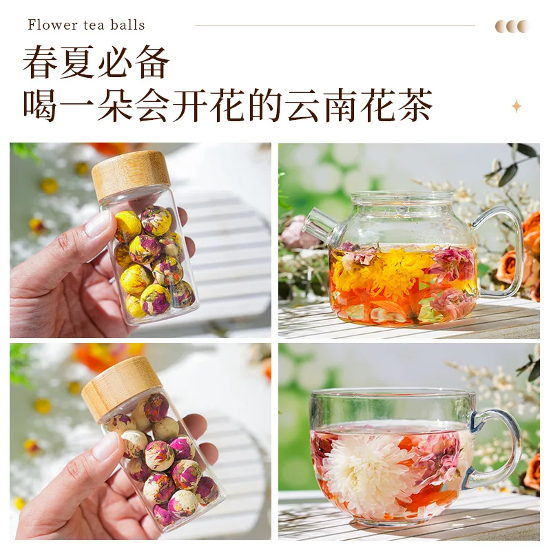 China Yunnan  handmade glass bottle packing beauty tea ball dragon pearl mixed flower tea