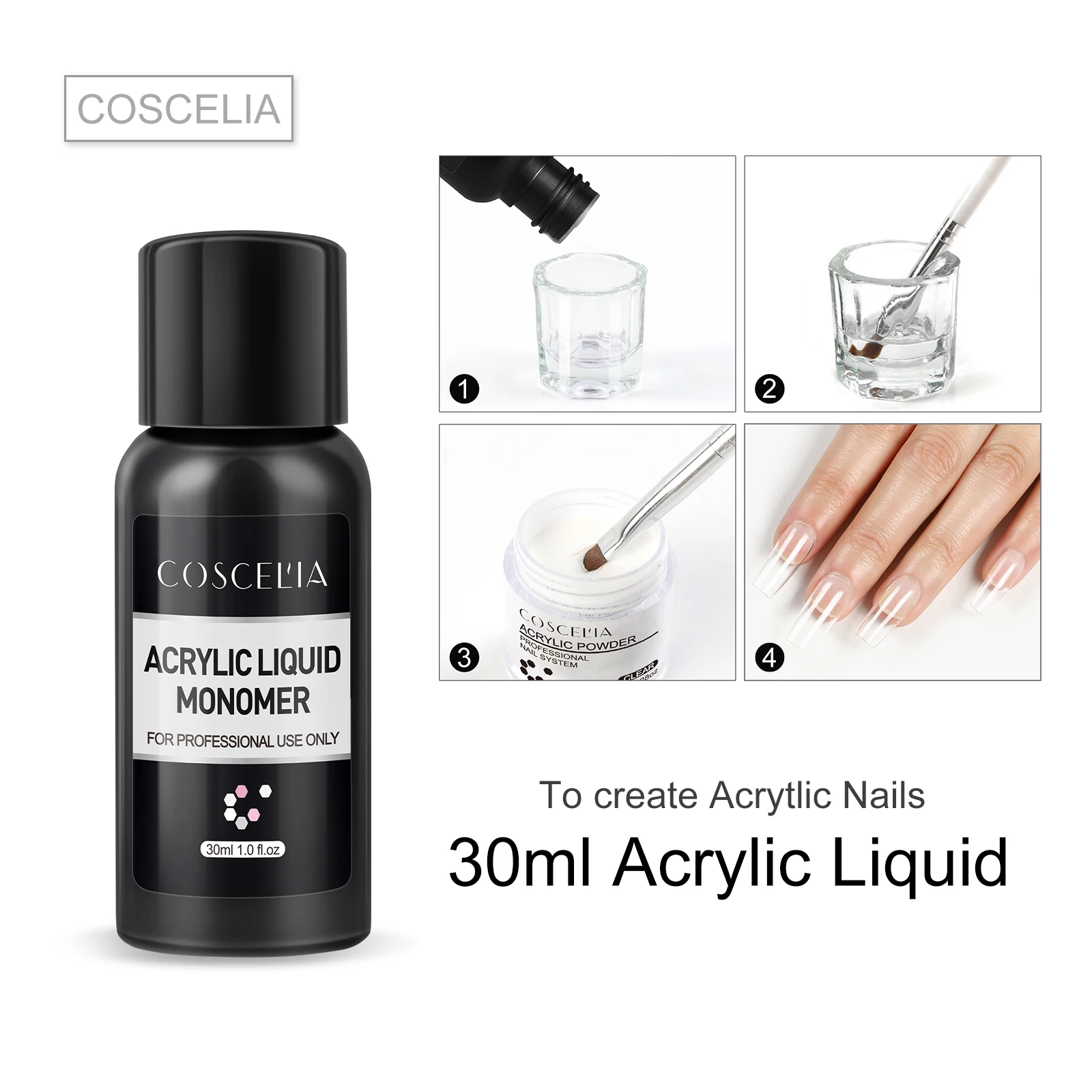 Private Label High Quality 30ml Oem Odorless Clear Color Monomer Nail Acrylic Liquid Quick-dry for Nail Acrylic Powder EMA MMA