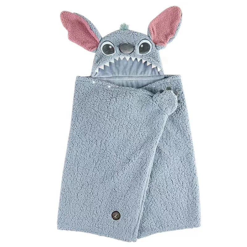Wholesale Price Cartoon Plush Animal Pajamas Peluches Stitch Bathrobe Children Cloak Flannel Fleece Bath Towel for Baby