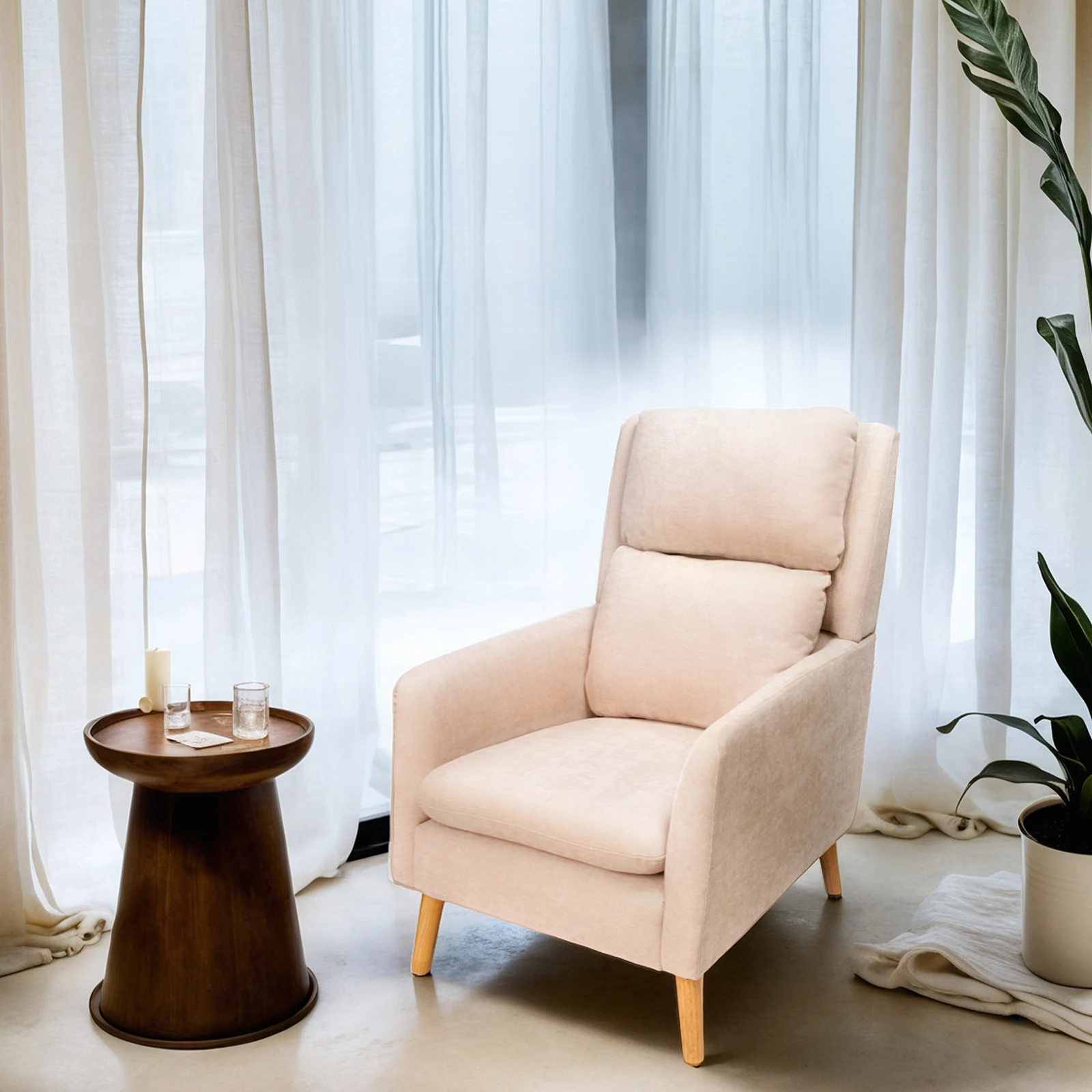 Sans Modern White Fabric Wooden Base Leisure Accent Chair Relaxed Armchairs for Living Room