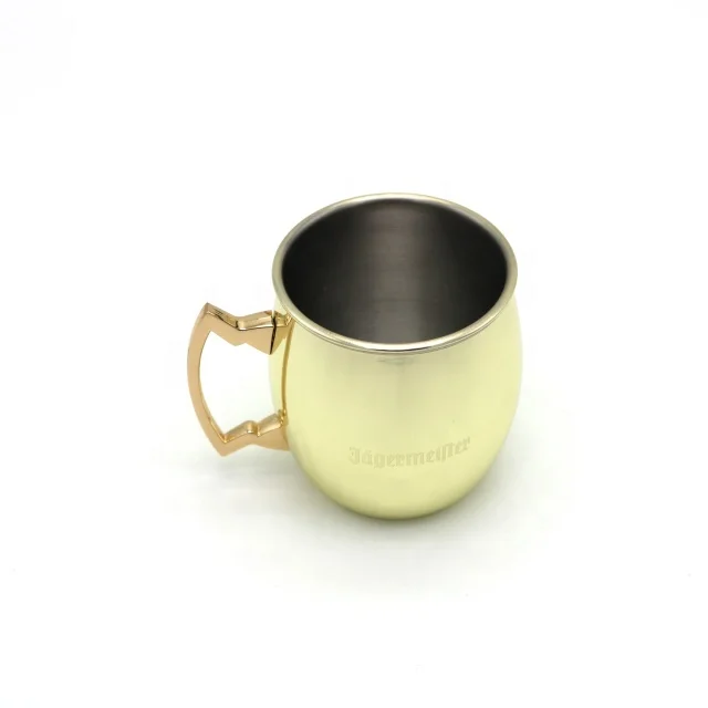 16oz Solid Handcraft Moscow Mule Barrel Brass Gold Plated Drinks Coffee Beer Cocktail Vodka Mint Julep Ginger Tea Pint Mug Cup