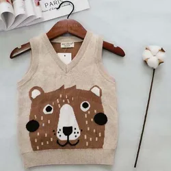 New arrival kids fall round neck cute cartoon bear sweater vest