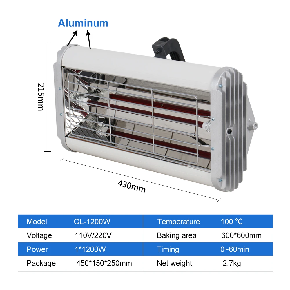 Factory price Wholesale 1200W handhold paint curing lamp shortwave infrared paint lamp for car painting drying baking