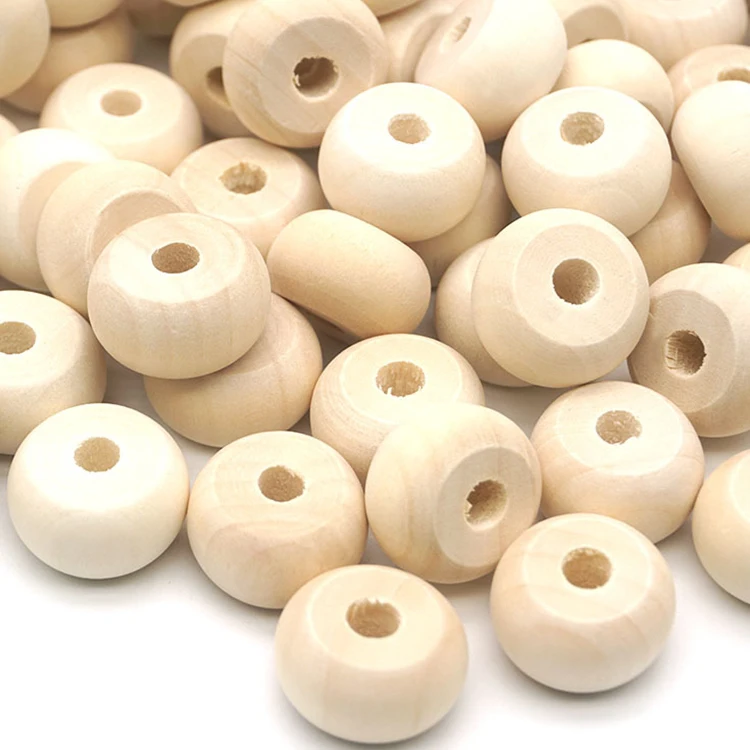 loose Spacer  Wholesale Natural customize flying saucer lotus unfinished wood abacus flat rondelle round beads