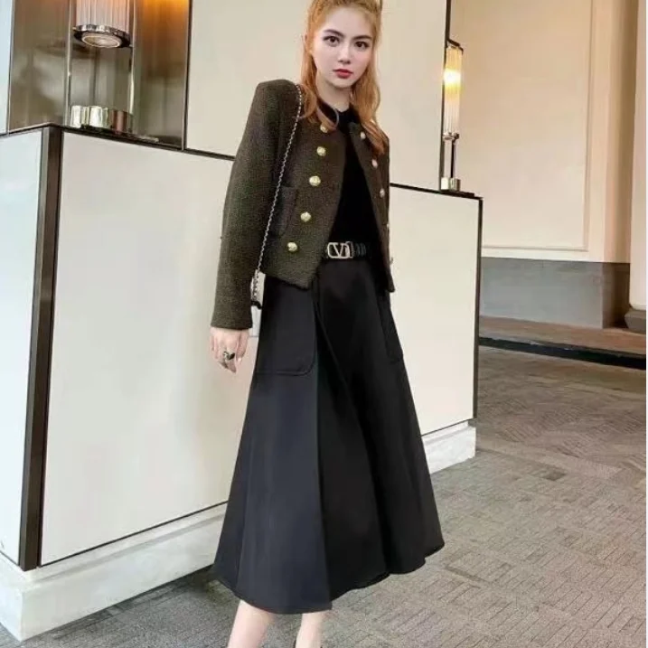 Original big V metal belt mid-length korean skirt womens midi skirts