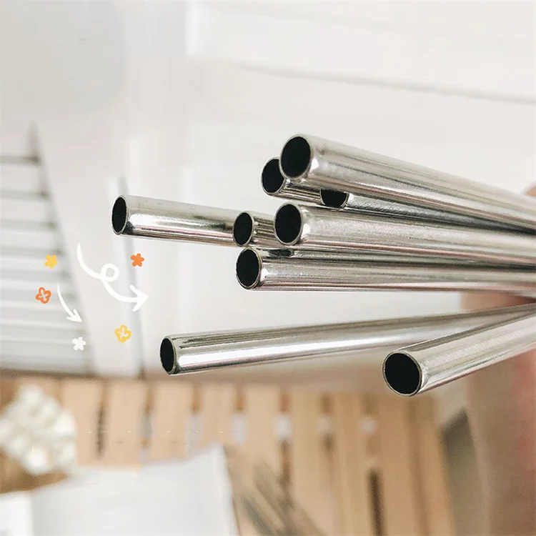 Factory Diameter 6/12mm Length 215mm Reusable Straight Bent Metal Thick 304 Stainless Steel Straw Cold Drink Tea Pipe In Bulk