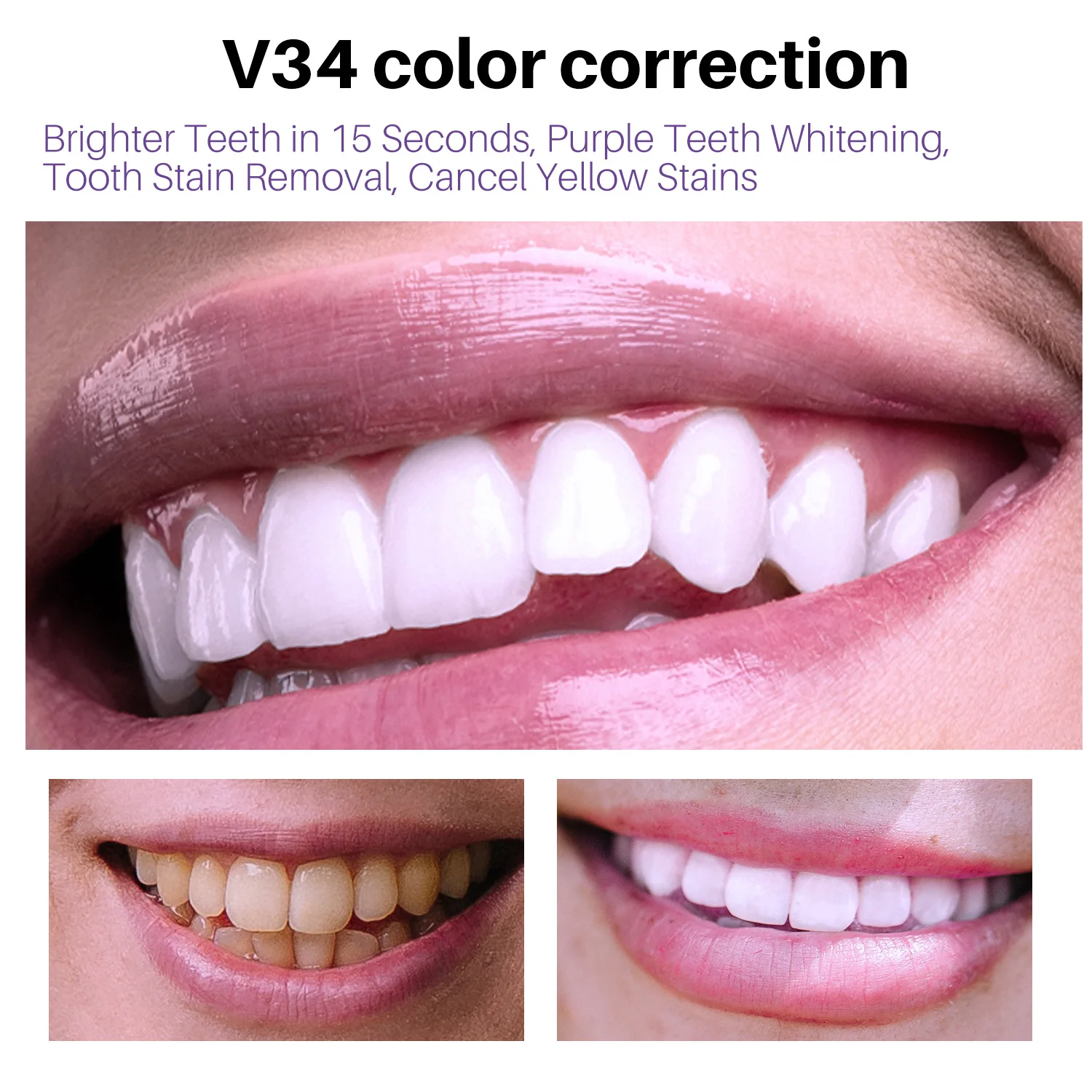 50ml V34 Colour Corrector Mouth Care Foam Toothpaste Sensitive Free Smoke Stain Purple Teeth Whitening Mousse SS