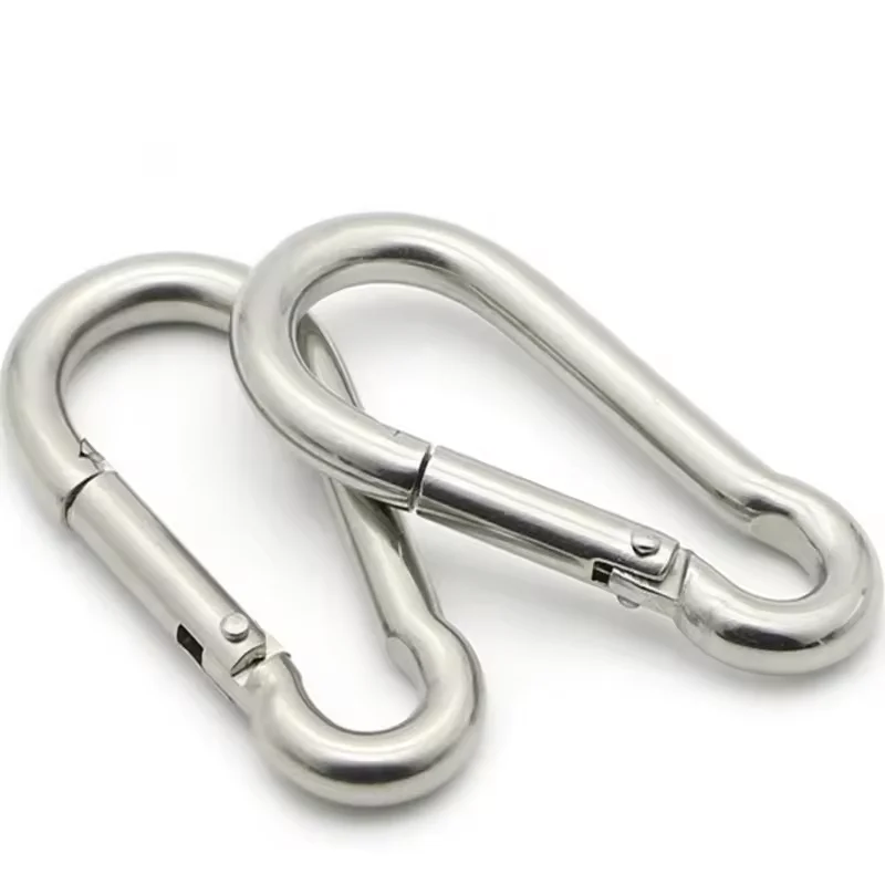 High Quality ss 304 rig Safety Climbing 4mm Quickdraw Round Mousqueton Inox Snap Hook Stainless hooks Steel Carabiner clips