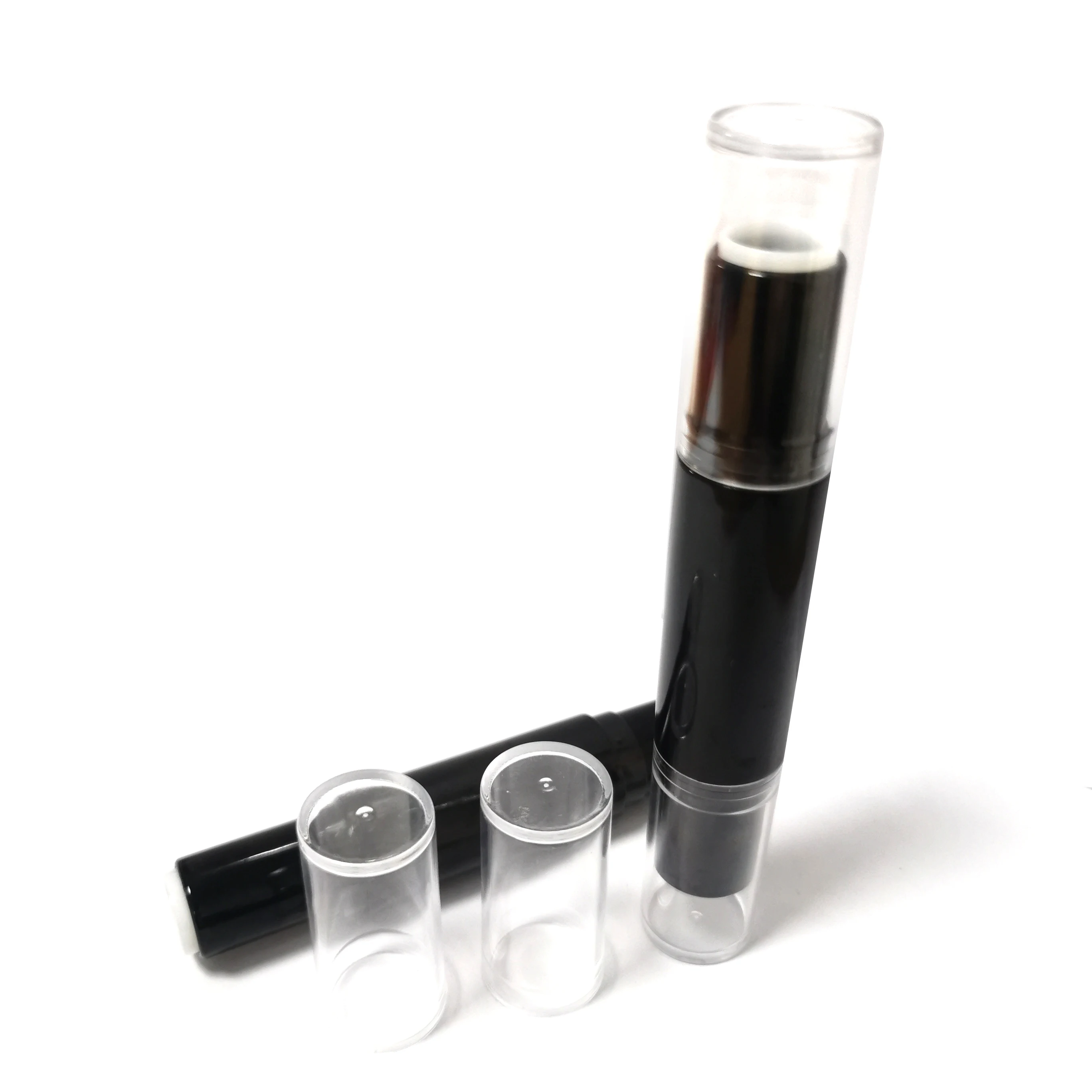 Wholesale Custom Logo Luxury black cosmetics empty round plastic lipstick tube double-headed empty lipstick containers