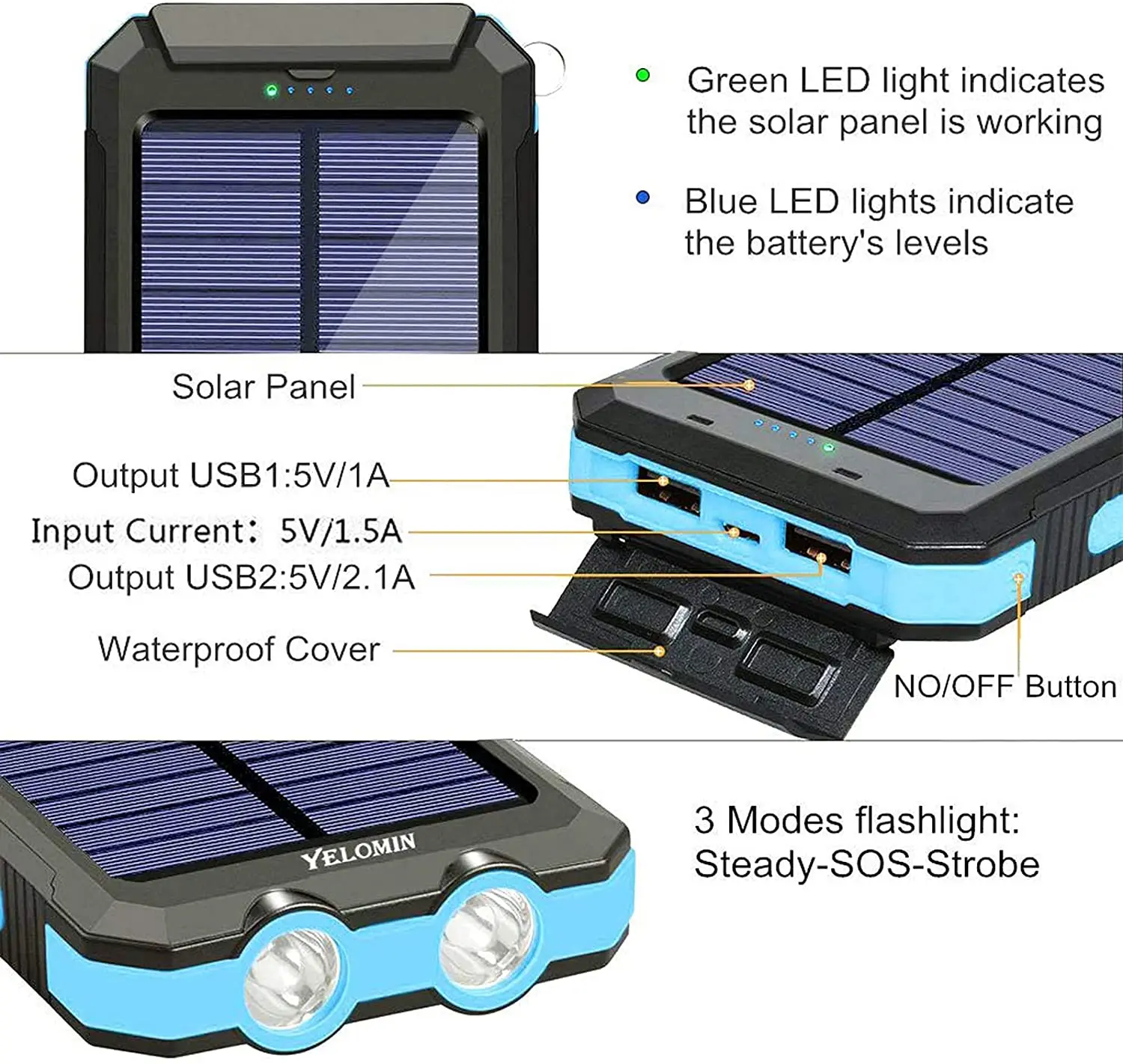 New Design High Capacity Solar Power Bank Malaysia Charger Dual Ports Power Banks 10000mah