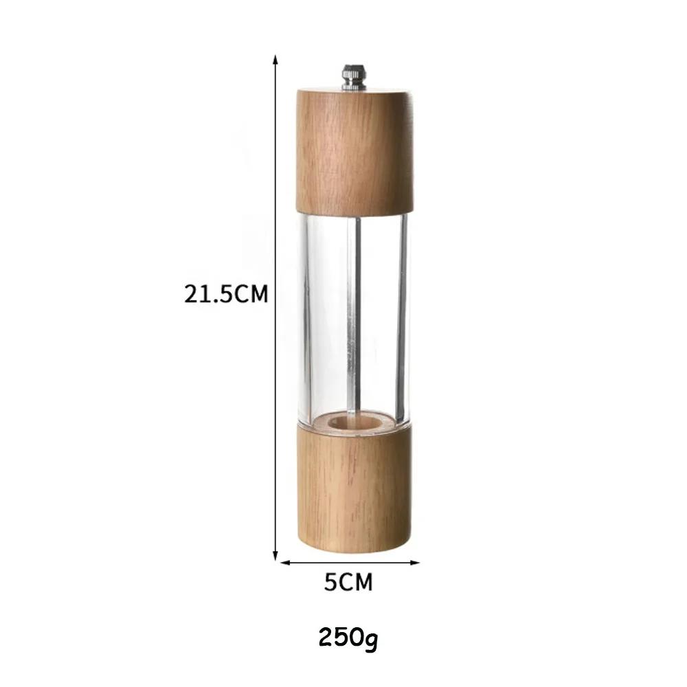 Durable Spice Herb Grinder Condiment Server Wooden Spice Tins Salt and Pepper Shaker Rubber Wood Acrylic Spice and Pepper Mill
