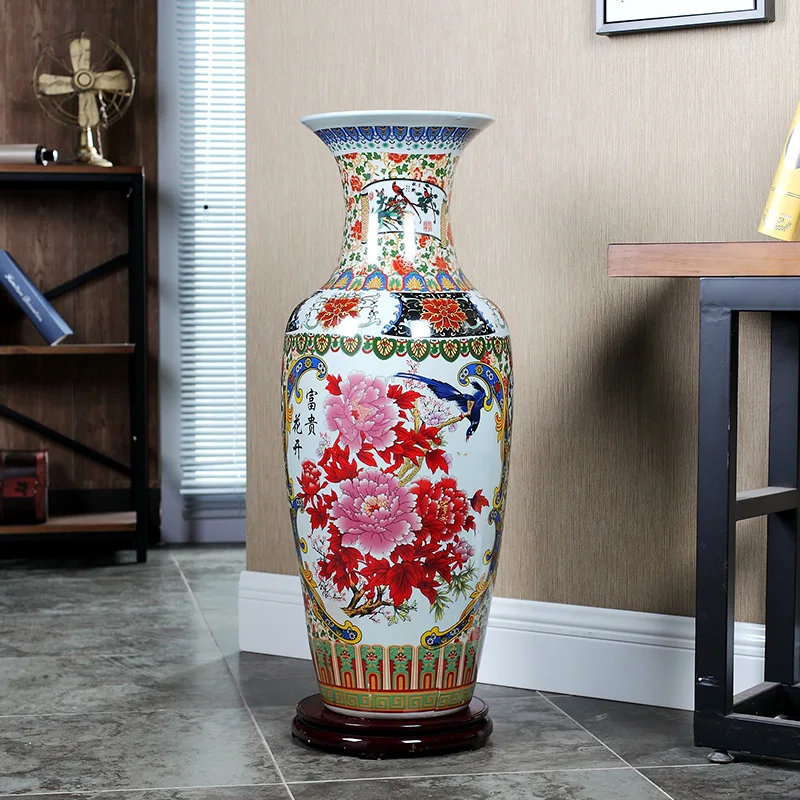 jingdezhen home decors ceramics Customized Cheap Chinese Floor Vases Cloisonne Large Ceramic Vases with Flower and Peony Pattern