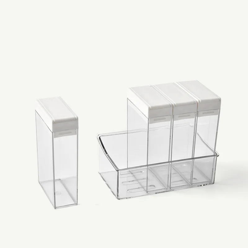 White Lid Seasoning Box and Ceramic/Plastic Spice Container Set for Salt Pepper Herb Storage with Shaker and Spoon Tool