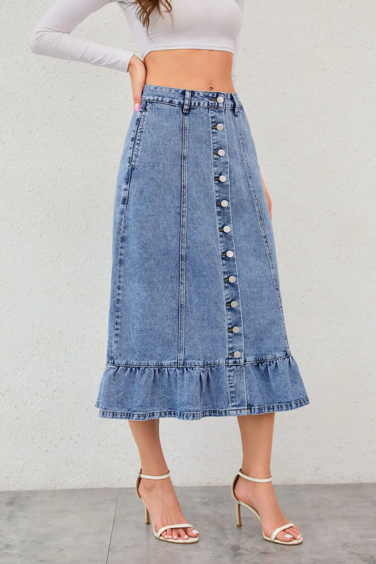Hot-sell Long Denim mermaid Hem Hip Wrap Jean Maxi Skirt