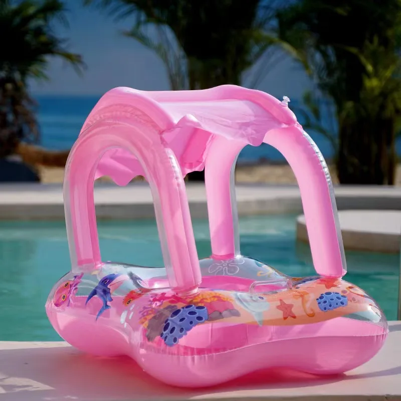 New design Baby swimming ring inflatable baby swimming float with canopy pool floats for kids