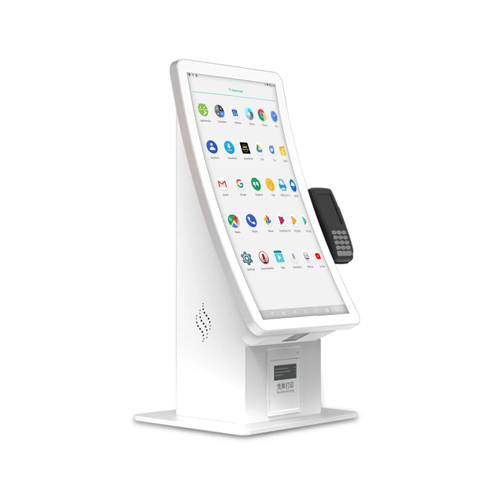 Desktop white 23.6' curved screen capacitive touch hd display facial recognition nfc/rfid card reader self service kiosk