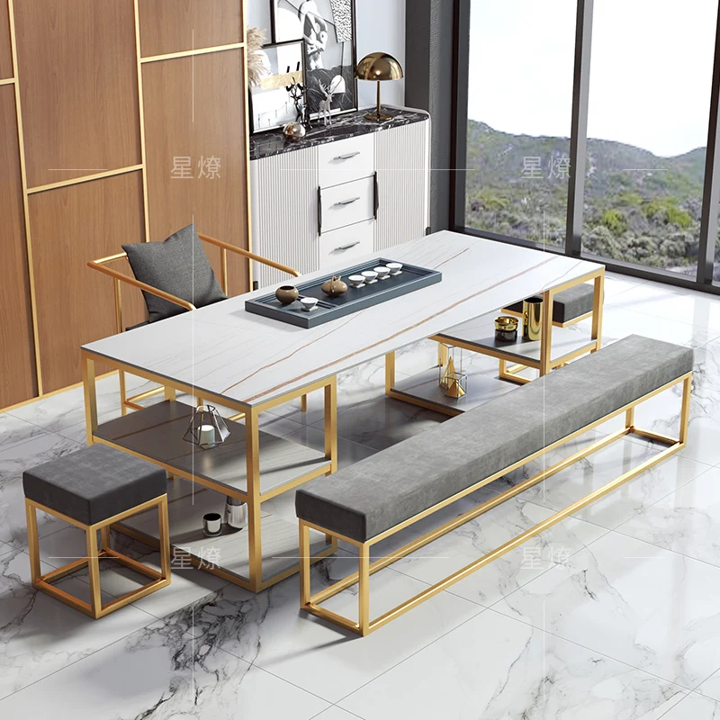 
hot sell modern simple square rock plate office coffee small balcony tea table living room furniture chinese tea table 