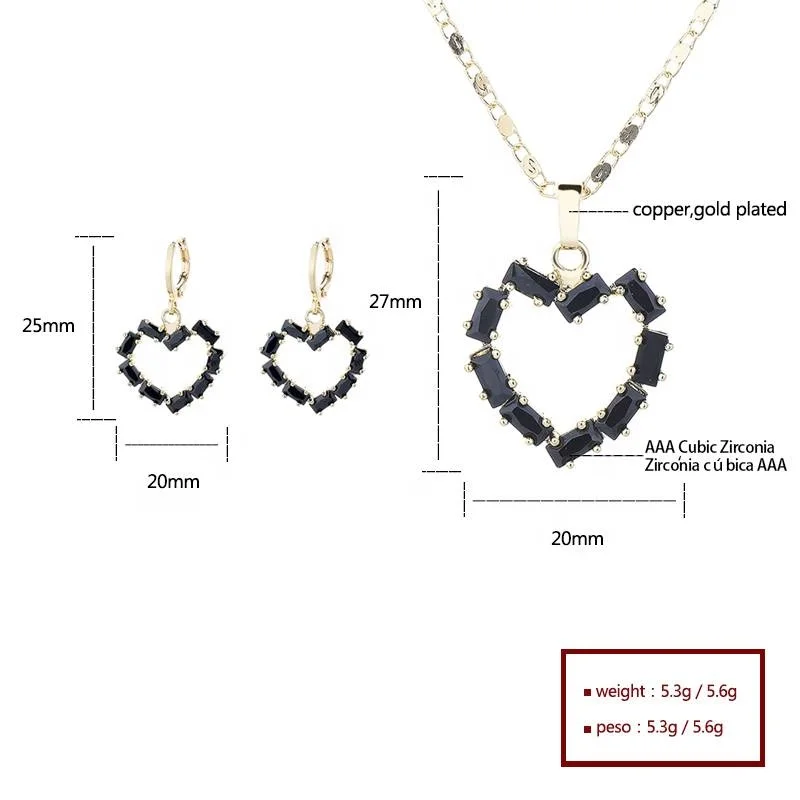 Wholesale Brass 18K Gold Plated Zircon Heart Earrings and Necklace Fashion Ladies Jewelry Set for Women Fashion Jewelry Sets