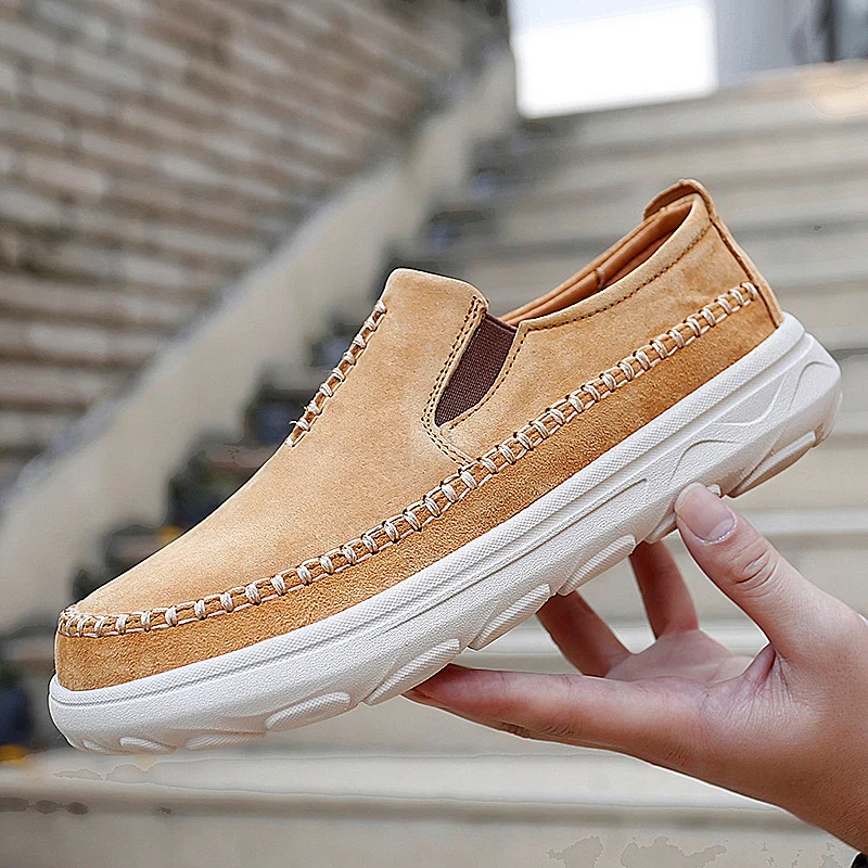 In Ready Stock Hand Made Sewing Large Size Genuine Leather Upper Light Weight Dad Shoes Men Casual Dad Walking Loafers