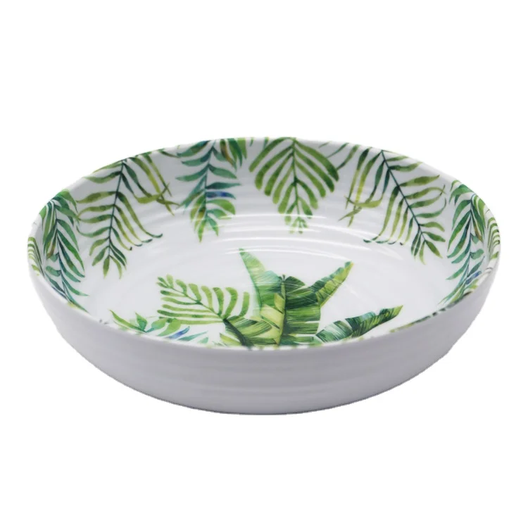 2021 Hot Sale Home Ripple Plant Design Leaf Pattern Cute Plastic Color Salad Soup Melamine Bowl