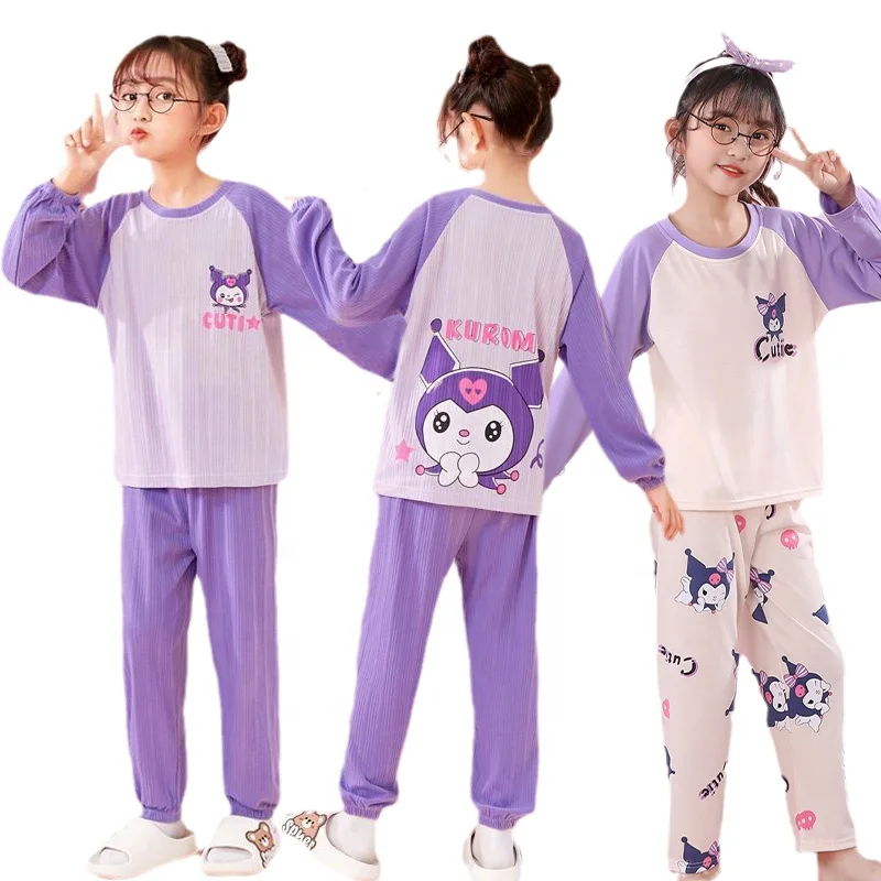 New Cute Sanrios Kids Combed Cotton Long Sleeve Pants Pajamas Kawaii Anime MyMelody Kuromi Cinnamoroll Cartoon Loungewear Sets