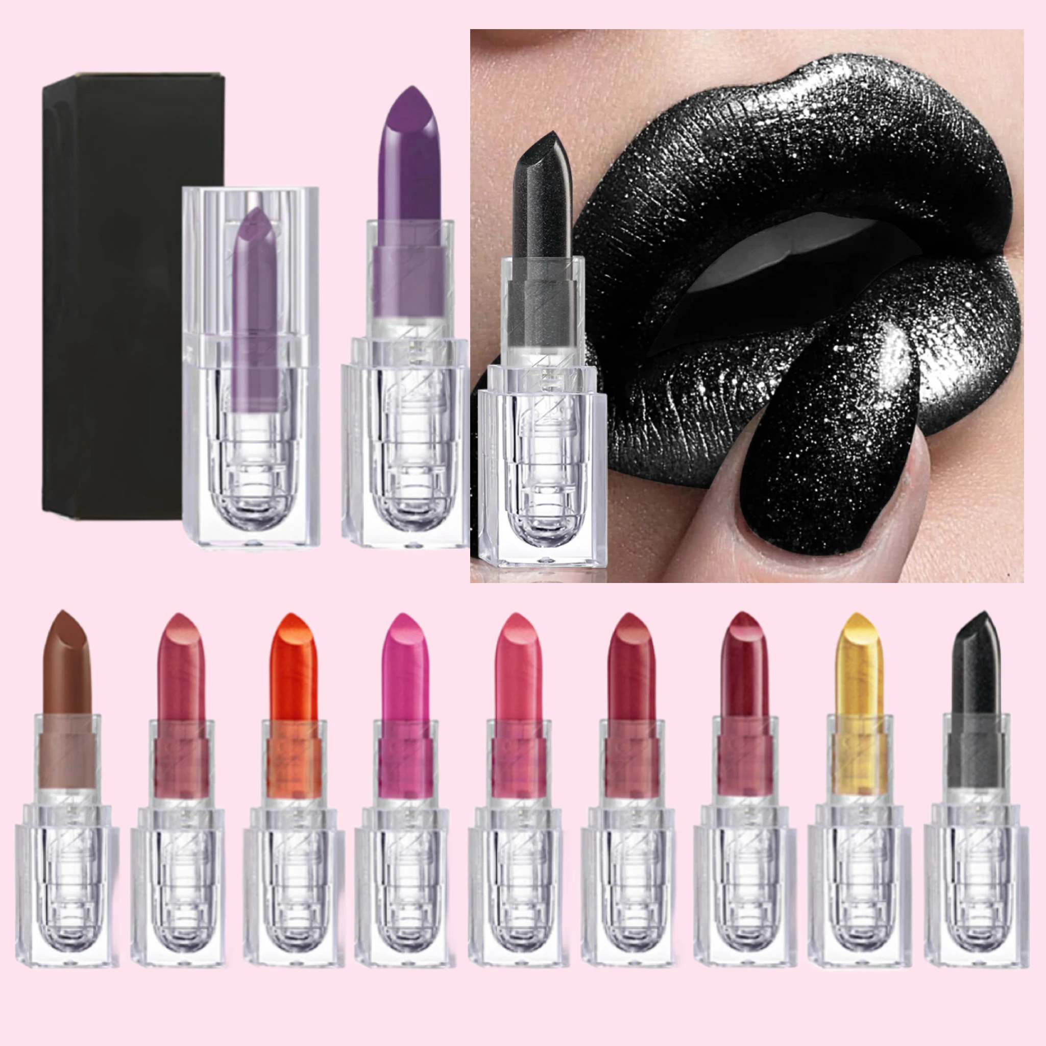 Private Label 10 Colors Glitter Shiny Lipstick Waterproof Long Lasting Shimmer Non Sticky Cup High Pigment Velvet Cream Lipstick