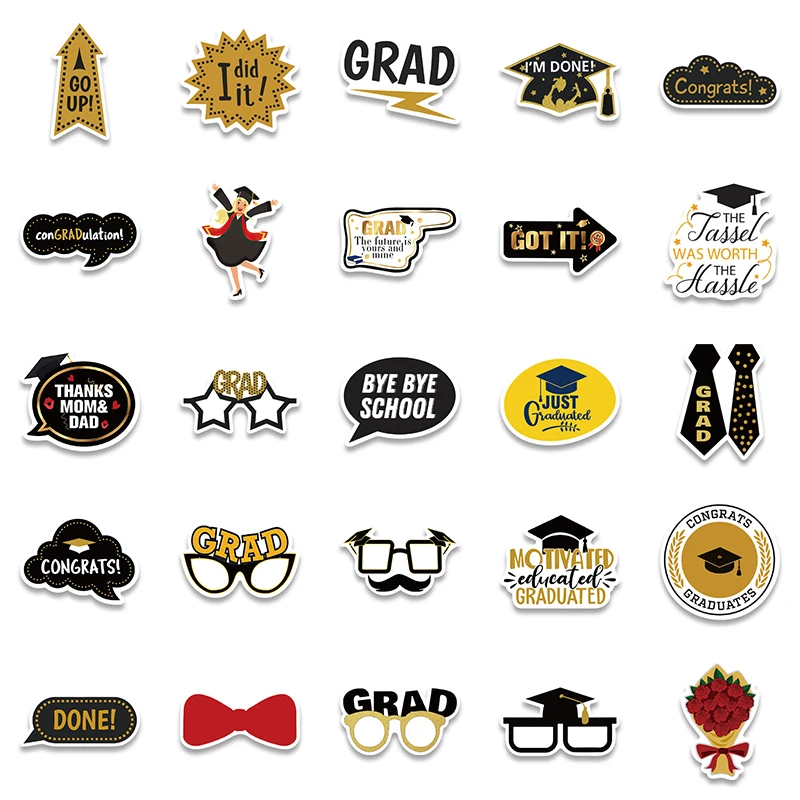 52PCS/Set The Graduation Season Stickers Waterproof Stickers for Laptop and Computer Graduation Party Decorative Vinyl Stickers