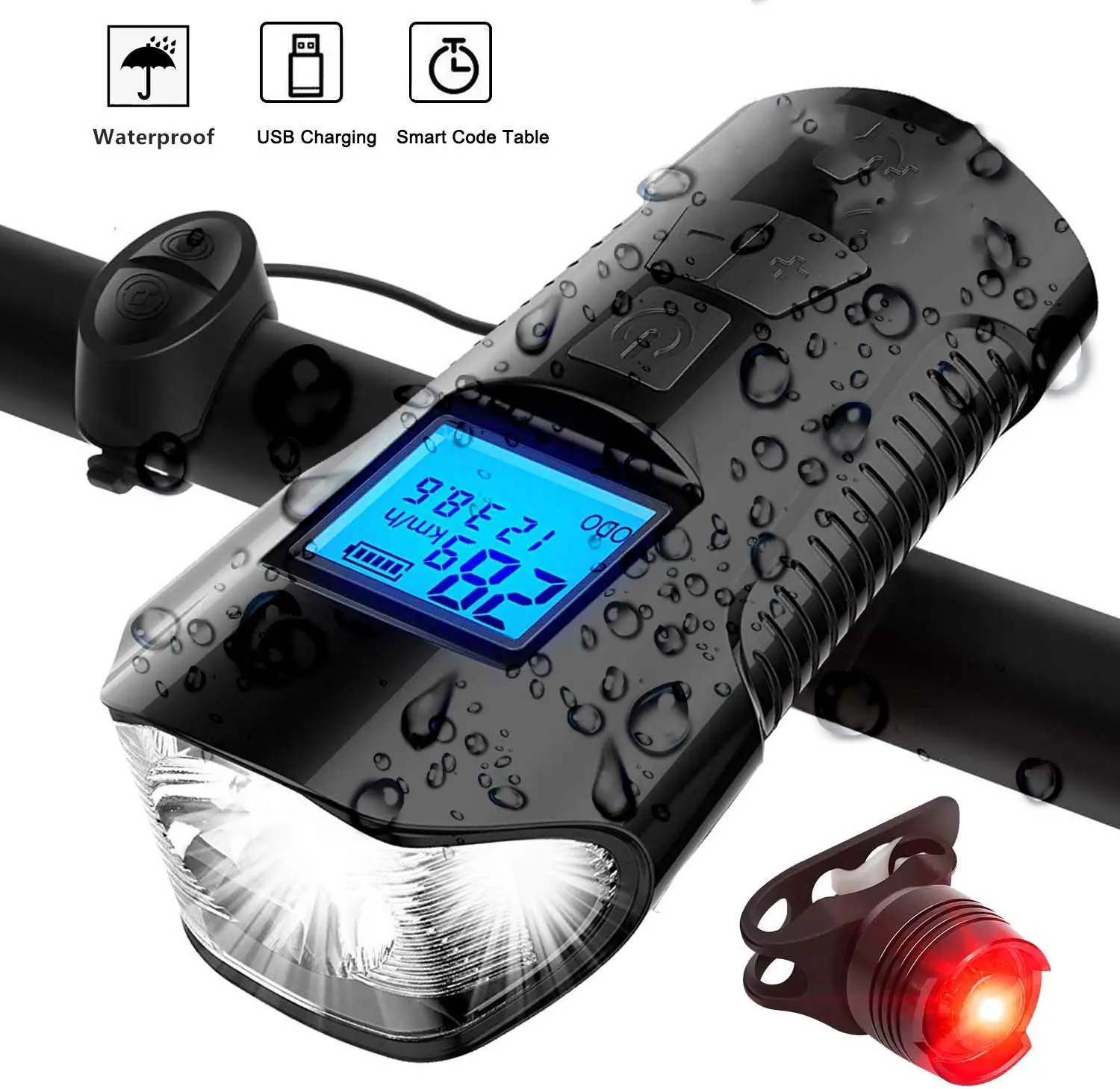 3 In 1 USB Charging Power Indicator & Bike Horn Light Speedometer & Bicycle LED Light