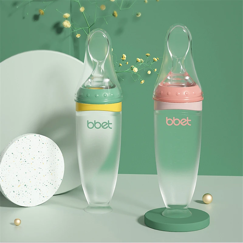 High Quality Suction Cup  BPA FREE Silicone Food Spoon  Feeder  Squeeze for Infant Food Dispensing and Feeding with Dust Cover